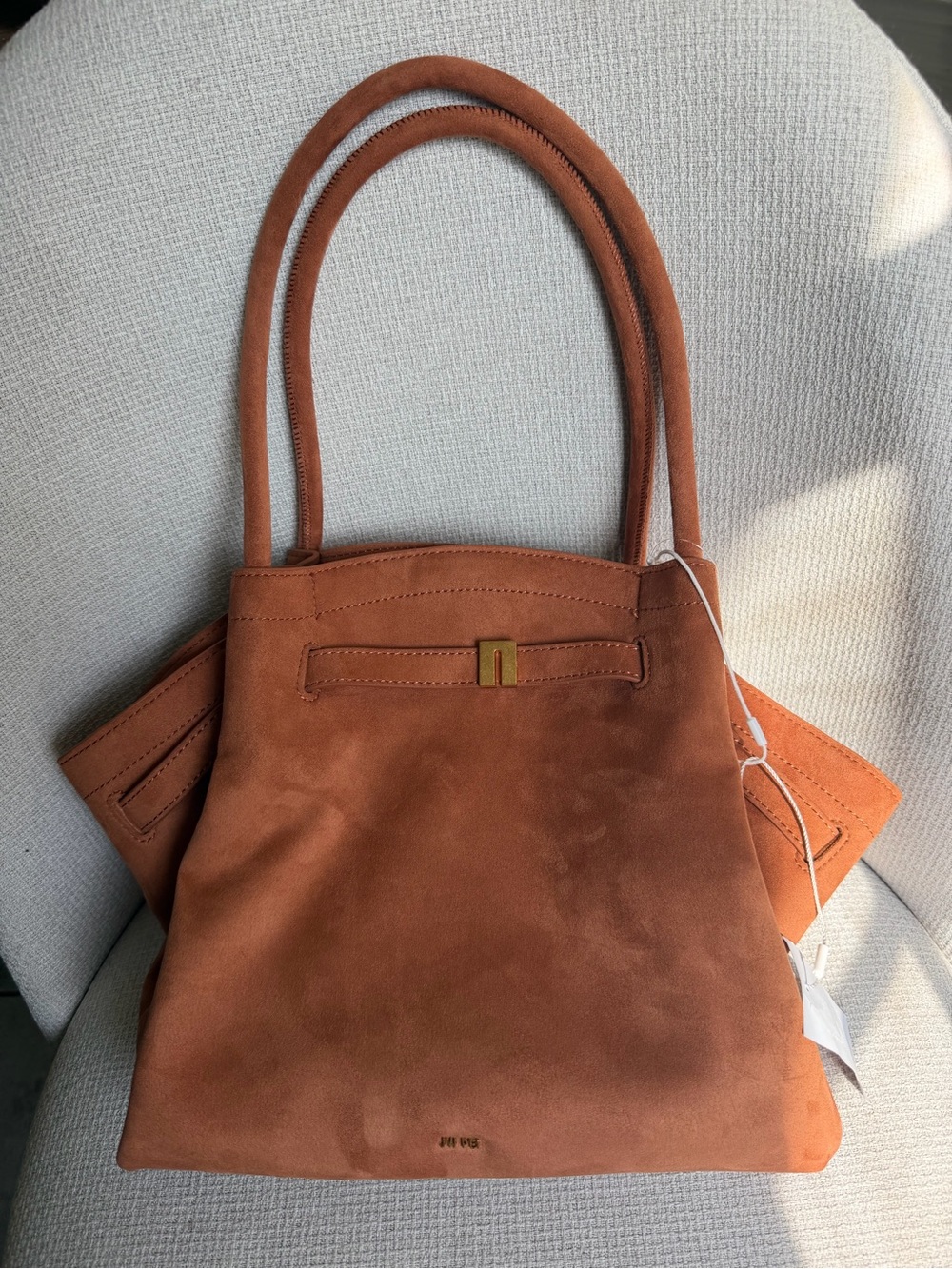 Suede Top-Handle Tote Bag in Brown Rust